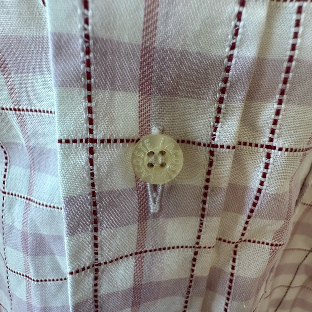 Lacoste pink purple plaid vintage button down shirt size 39 medium - Picture 8 of 10